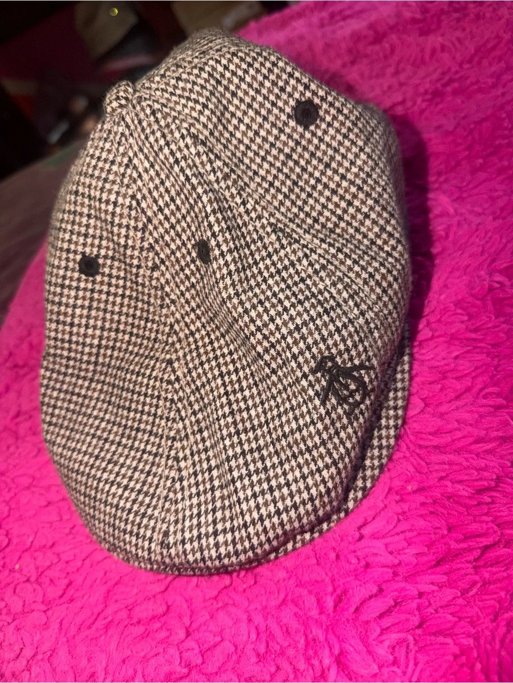 (2) Original Penguin Houndstooth Newsboy Cap in Brown and Black